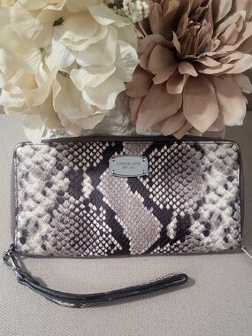 Michael Kors Women's Snake-Print Zip Wallet in Neutral Taupe